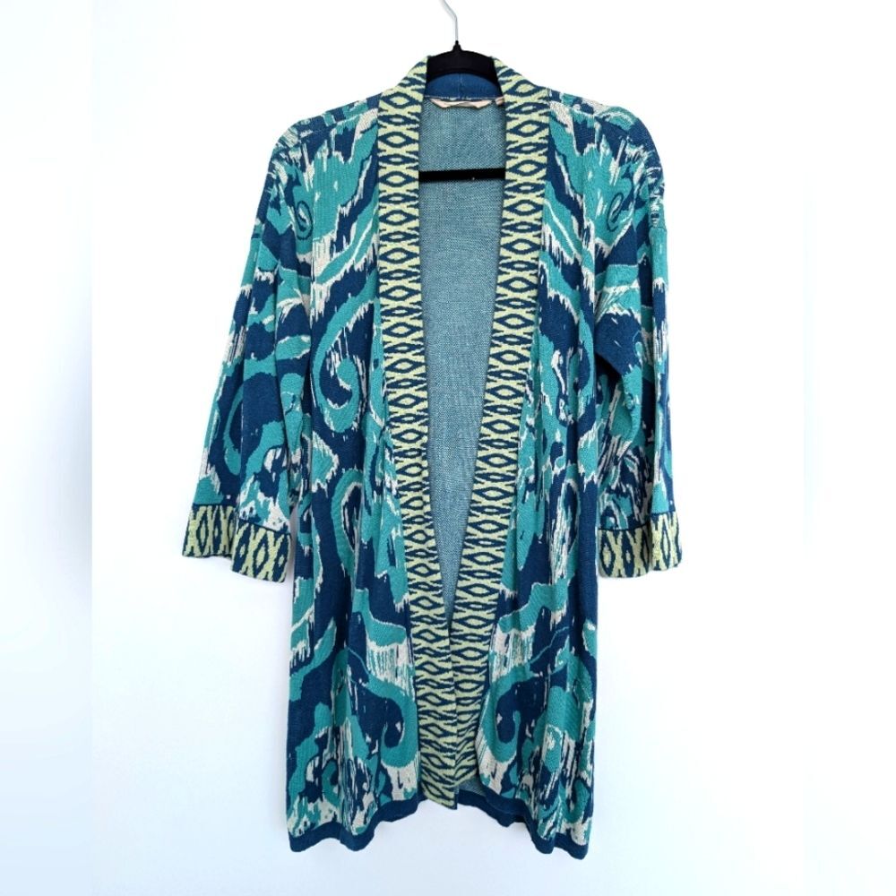 Soft Surroundings Colorful Patterned Longline Cardigan Sz S Coastal Aztec